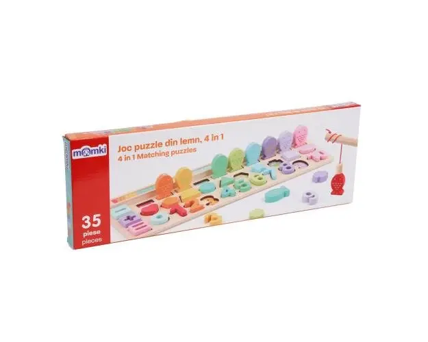 Joc educativ Momki Puzzle din lemn, 4 in 1, 35 piese
