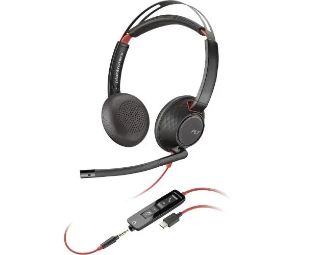 Casti call center Poly Blackwire 5220, Jack 3,5 mm, Adaptor USB-C/A, Microfon (Negru)