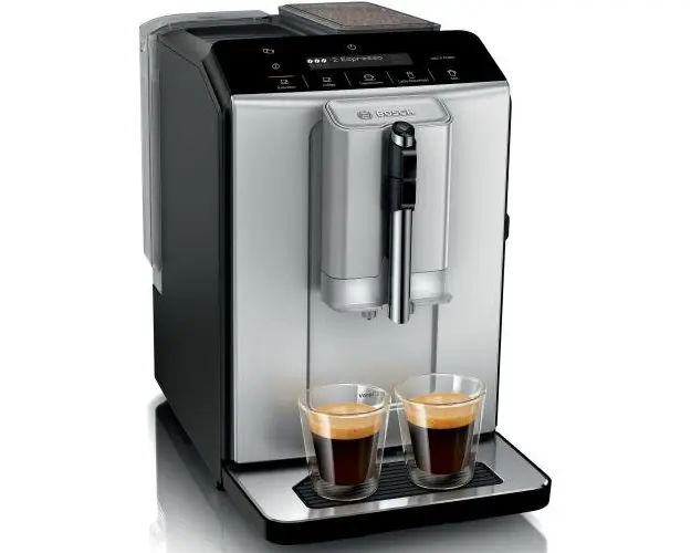 Espressor automat Bosch VeroCafe TIE20301, 15 bari, 1,4 l, rasnita ceramica, dispozitiv spumare lapte MilkMagic Pro, sistem SensoFlow, Argintiu