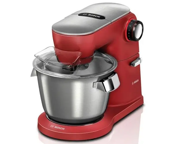 Robot de bucatarie Bosch OptiMUM, 1600W, 7 trepte de viteza si functie Impuls, bol din otel inoxidabil, capacitate bol 5.5l, mixare planetara 3D, set de patiserie, soft start (Rosu)