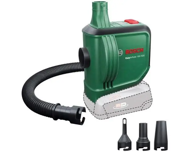 Pompa de aer cu acumulator EasyInflate 18V-500, 18 V, 0.03 bar, 1 psi, 3 kPa, 530 l/min, 3 duze aer, furtun 50 cm, Fara acumulator/incarcator