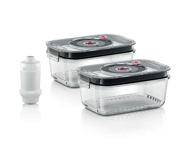 Set cutii depozitare cu vacuum 2 casolete de sticla + pompa vidare compatibil cu blender ErgoMixx Bosch MSZV6FSG2