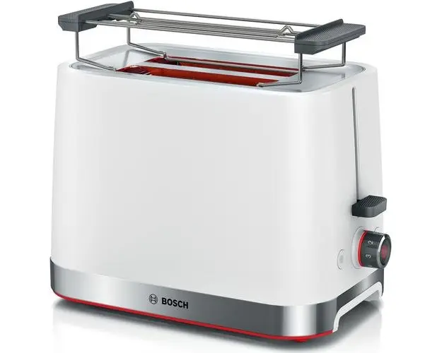 Prajitor de paine compact Bosch TAT4M221, setari pt decongelare si incalzire, suport pt incalzire chifle, high lift, oprire automata, rumenire uniforma, fara BPA pt elemente plastic, Alb