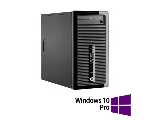Calculator Sistem PC Refurbished HP 400 G2 Tower, Intel Pentium G3240 3.10GHz, 4GB DDR3, 500GB SATA, DVD-RW + Windows 10 Pro