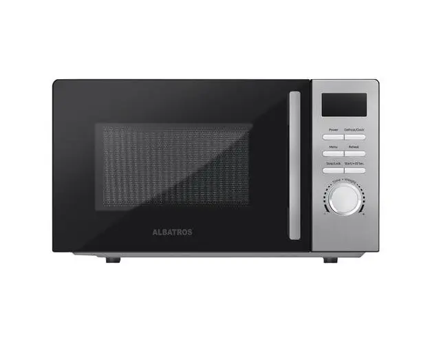 Cuptor cu microunde Albatros MWA-20D4B, 20 L, 700 W, 5 Nivele de putere, 8 Programe de preparare, Dezghetare, Digital (Negru/Argintiu)