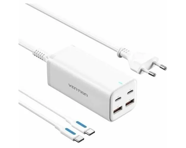 Incarcator retea la 220V Vention 4-Port USB (C + C + A + A) GaN Charger (100W/100W/18W/18W) EU-Plug , Alb