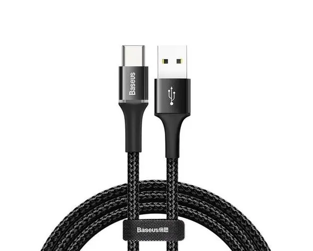 Cablu pentru incarcare si transfer de date Baseus Halo, USB/USB Type-C, LED, 3A, 1m, Negru