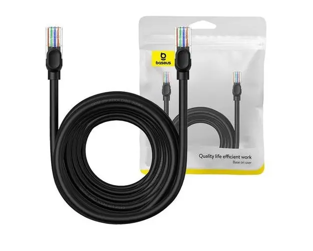 Cablu de retea Baseus, PVC, 1000 Mbps, CAT5, AWG 26, 10 m, Negru