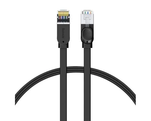 Cablu retea Baseus Flat Ethernet Cat. 6, mufat 2xRJ45, lungime 3m, Negru