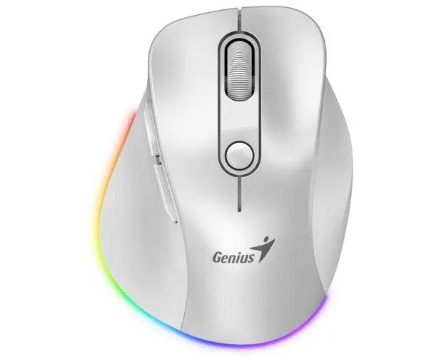 Mouse Wireless Genius Ergo 9000S Pro, Bluetooth, 2400 DPI, reincarcabil, RGB (Alb)