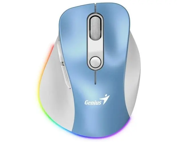 Mouse Wireless Genius Ergo 9000S Pro, Bluetooth, 2400 DPI, reincarcabil, RGB (Albastru)