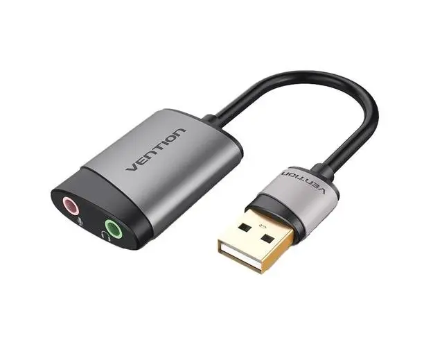 Placa de sunet externa Vention CDKHB, USB-A la 2x Jack 3.5 mama, pentru microfon si audio (Gri)