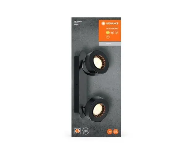Spot LED dublu ajustabil Ledvance DECOR VENUS, 10.5W, 1000 lm, lumina calda (3000K), IP20, 300mm, Negru, clasa energetica F