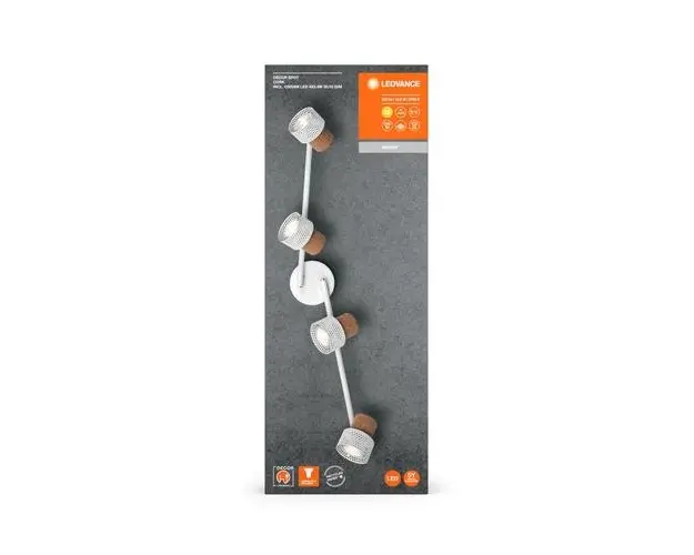 Spot LED cvadruplu ajustabil Ledvance DECOR CORK, 4xGU10, 4x3.4W, 920 lm, lumina calda (2700K), dimabil, IP20, 813mm, Alb, clasa energetica G