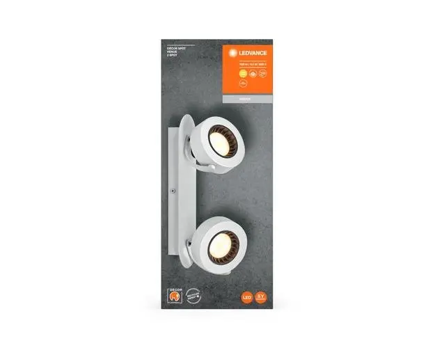 Spot LED dublu ajustabil Ledvance DECOR VENUS, 10.5W, 1000 lm, lumina calda (3000K), IP20, 300mm, Alb, clasa energetica F