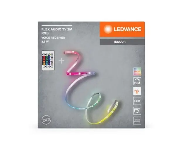 Banda LED RGB pentru TV Ledvance FLEX MOOD LIGHT, 3.6W, 5V, 50 lm, lumina color, IP20, 2 metri, alimentare prin USB, sincronizare muzica, Telecomanda inclusa