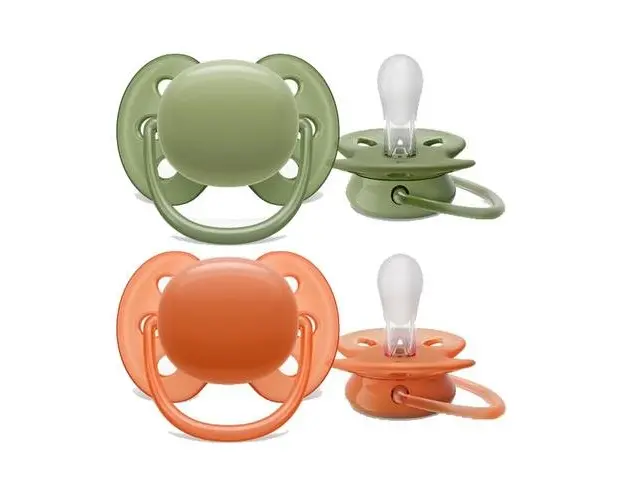 Set 2 suzete Ultra Soft Philips-AVENT SCF093/01, Ortodontice, fara BPA, 18 luni+ (Portocaliu/Verde)