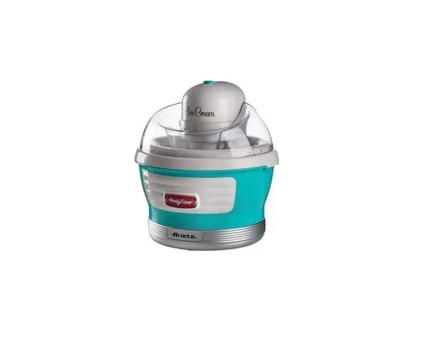 Aparat de inghetata, sorbet si iaurt inghetat 0643 Party Time Maker Ariete, Capacitate 1.5 l, Recipient detasabil, 12 W, Buton On/Off (Alb/Albastru)