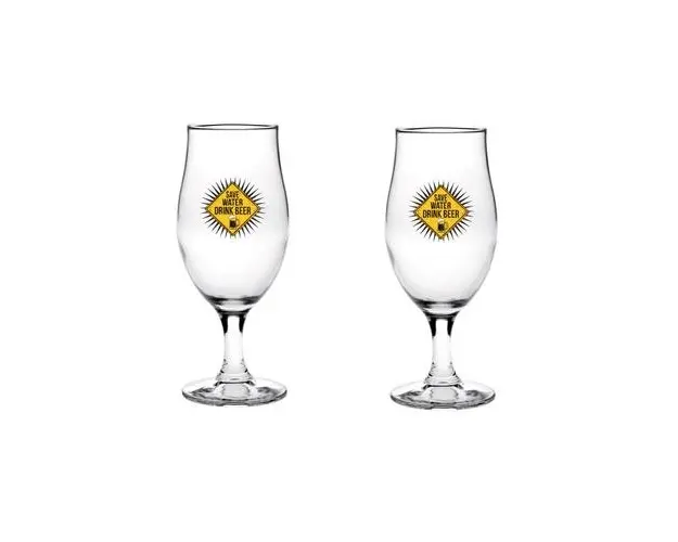 Set 2 Pahare de Bere Save Water Drink Beer, Cerve, Sticla decorata, 400 ml