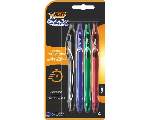 Roller BIC Gelocity Quick Dry, 4 bucati (Albastru, Negru, Rosu, Verde)