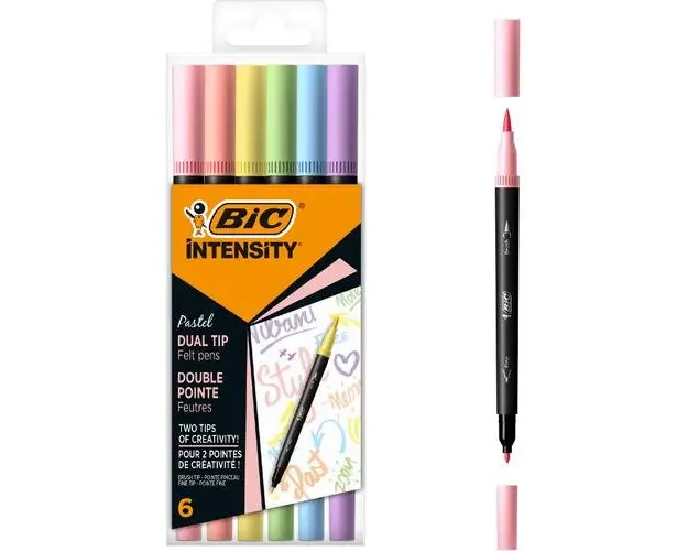 Set 6 bucati markere de colorat cu dublu varf BIC Intensity Pastel