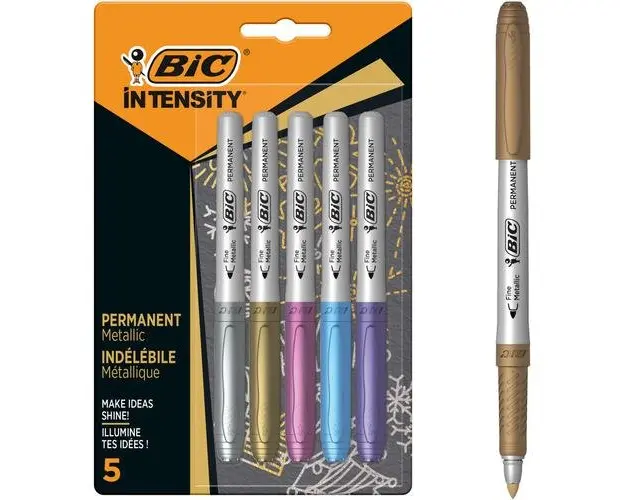 Markere permanent colorate BIC Metalic, 5 bucati