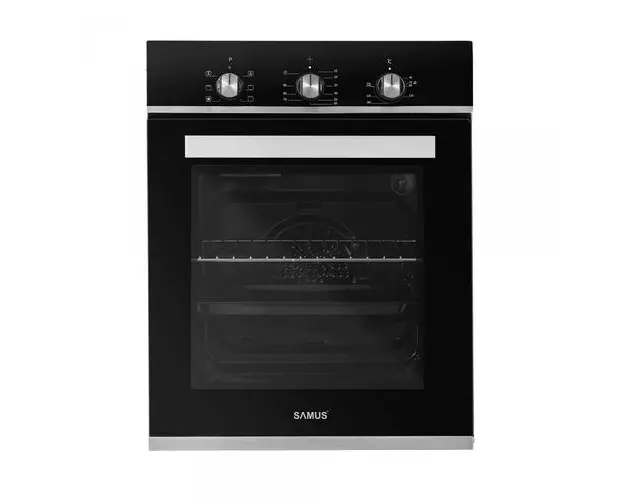 Cuptor incorporabil Samus SC457GTBV, 43 L, Latime 45 cm, 1900 W, 6 functii, Ventilator, Grill, Clasa energetica A, Timer mecanic (Negru/Inox)