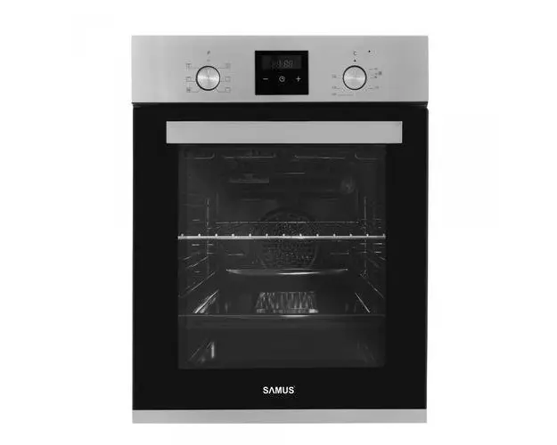 Cuptor incorporabil Samus SCE458GTXV, 1900 W, 43 l, Latime 45 cm, 6 functii, Clasa energetica A, Grill, Timer, Ventilator, Gatire automata, Blocare acces copii (Negru/Inox)