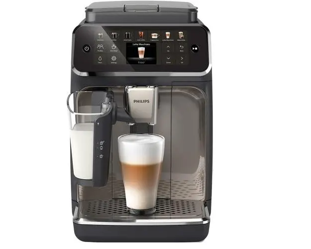 Espressor automat Philips EP4449/70 seria 4400, 1500 W, 15 bari, solutie de lapte LatteGO, 12 tipuri de bauturi, Ecran tactil intuitiv, Tehnologie noua SilentBrew pentru preparare silentioasa, Rasnita ceramica, functie QuickStart (Negru/Argintiu)