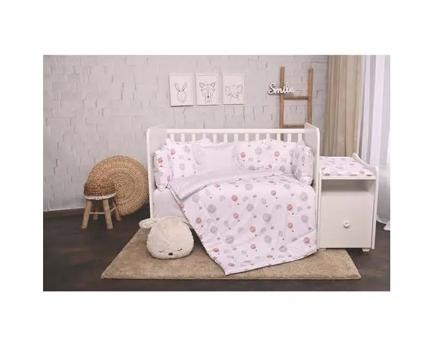 Set lenjerie pat 8 piese Lorelli Trend Grey Baloons, bumbac ranforce,