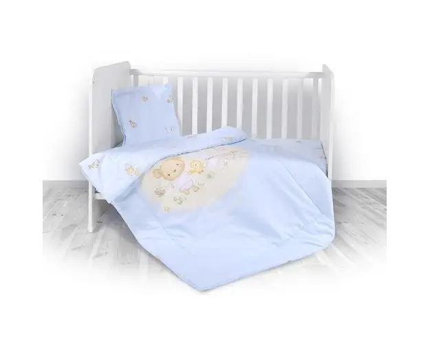 Set lenjerie pat 3 piese Lorelli Cosy Bear Party Blue, bumbac ranforce