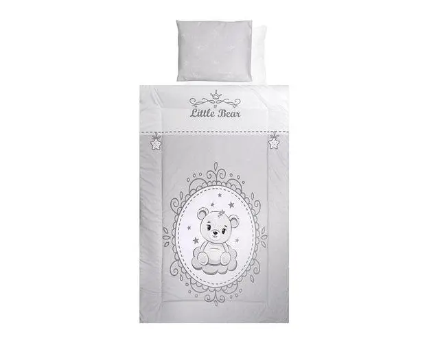Set lenjerie pat 4 piese Lorelli Little Bear Grey, bumbac ranforce, 70 x 140 cm, 60 x 120 cm