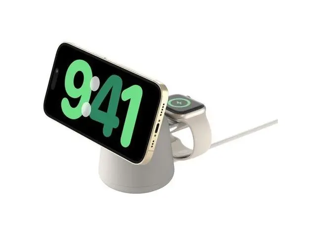 Statie de incarcare wireless Belkin BoostCharge Pro 2in1, MagSafe 15W (Bej)