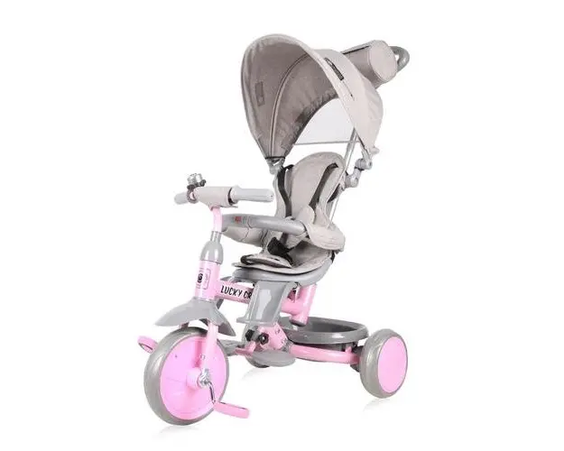 Tricicleta pentru copii Lorelli Lucky Crew, multifunctionala, 10 luni-6 ani, Gri/Roz