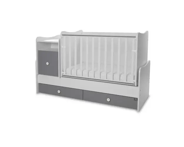 Mobilier multifunctional Lorelli Trend Plus White Stone Grey, 167 x 72 x 105 cm, transformabil in 2 variante, sistem leganare, grilaj culisant si detasabil