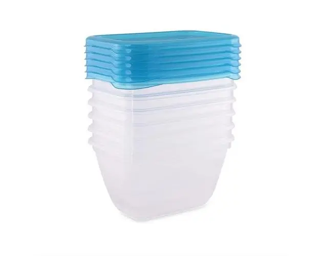 Set 6 recipiente rectangulare Lorelli, cu capac pentru pastrarea hranei, inchidere etans, fara BPA, plastic rezistent la congelare, transparent, 250 ml