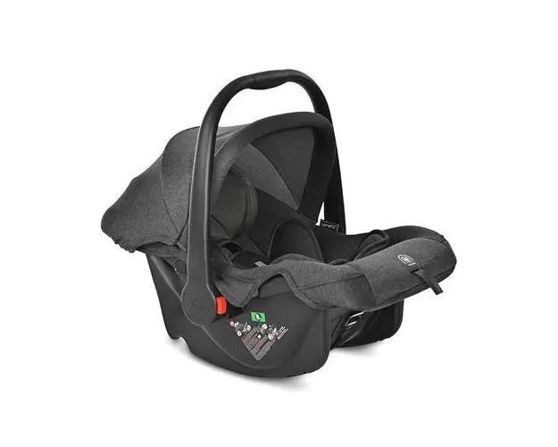 Scoica auto pentru copii Lorelli Joy Black Jasper, I-size, R129, 0-15 Luni, maxim 13 Kg, 40-85 cm, functie de balansare, maner reglabil, husa detasabila si lavabila din fibre naturale