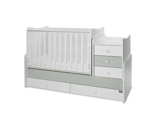 Mobilier transformabil Lorelli Maxi Plus White Milky Green, patut balansoar, birou, comoda, cu muchii rotunjite, 167x72x105 cm