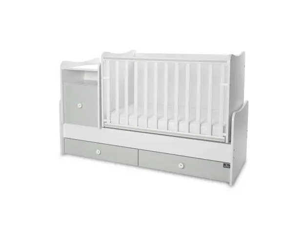 Mobilier multifunctional Lorelli Trend Plus White Milky Green, 167 x 72 x 105 cm, transformabil in 2 variante, sistem leganare, grilaj culisant si detasabil