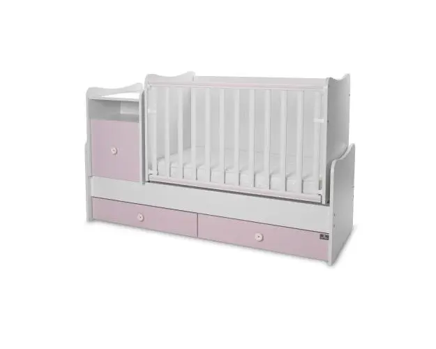 Mobilier multifunctional Lorelli Trend Plus White Orchid Pink, 167 x 72 x 105 cm, transformabil in 2 variante, sistem leganare, grilaj culisant si detasabil