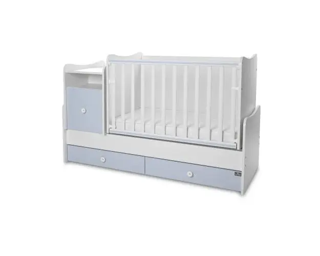 Mobilier multifunctional Lorelli Trend Plus White Baby Blue, 167 x 72 x 105 cm, transformabil in 2 variante, sistem leganare, grilaj culisant si detasabil