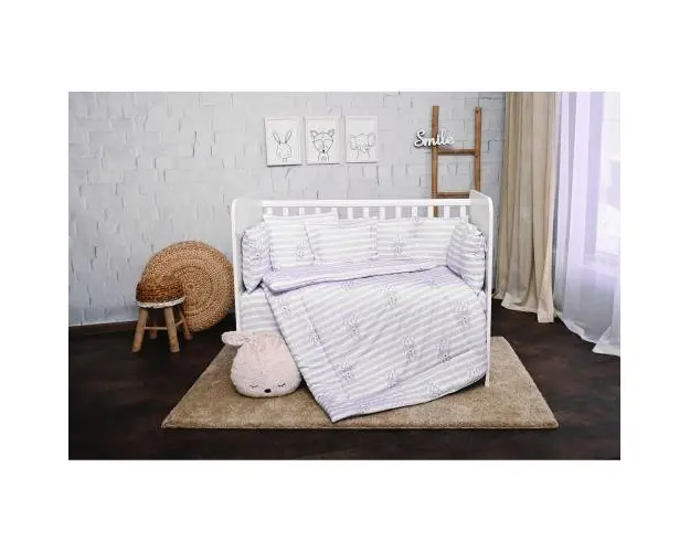 Set lenjerie pat 7 piese Lorelli Lily Grey Striped, bumbac ranforce