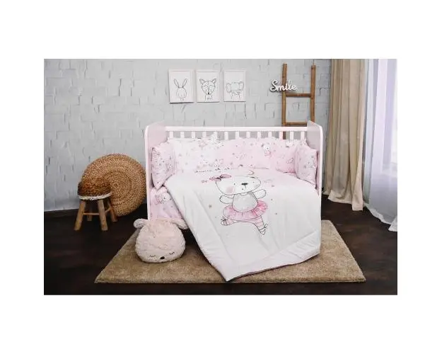 Set lenjerie pat 7 piese Lorelli Lily Pink Ballerina Bear, bumbac ranforce