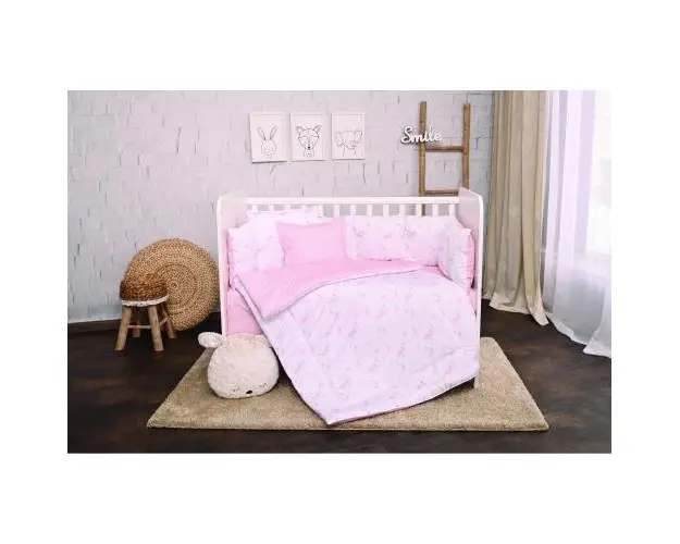 Set lenjerie pat 7 piese Lorelli Lily Pink Moons si Stars, bumbac ranforce