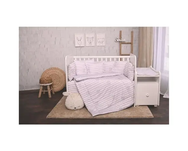 Set lenjerie pat 8 piese Lorelli Trend Grey Striped, bumbac ranforce