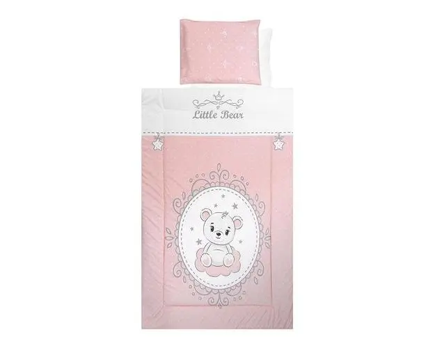 Set lenjerie pat 4 piese Lorelli Little Bear Pink, bumbac ranforce, 70 x 140 cm, 60 x 120 cm