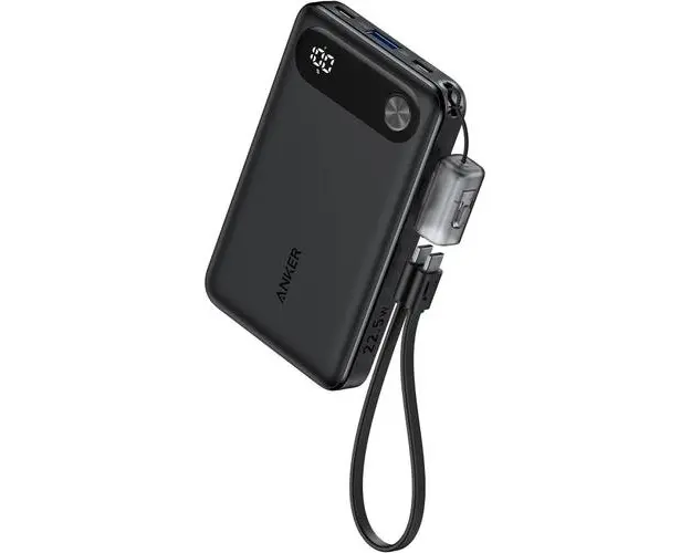 Acumulator extern Anker Powercore 10000 mAh, 22.5W, 2x USB-C, 1x USB-A, cablu USB-C incorporat, Negru