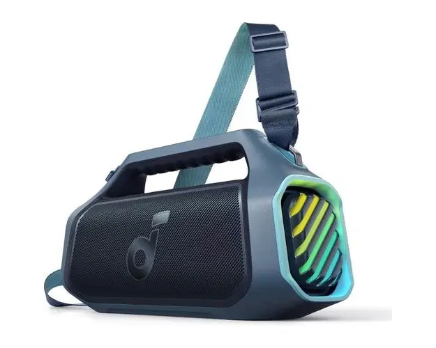 Boxa portabila Anker Soundcore Boom 2 Plus, 140W, BassUp 2.0, IPX7, Lumini RGB, Baterie externa, Bluetooth 5.3, Albastru