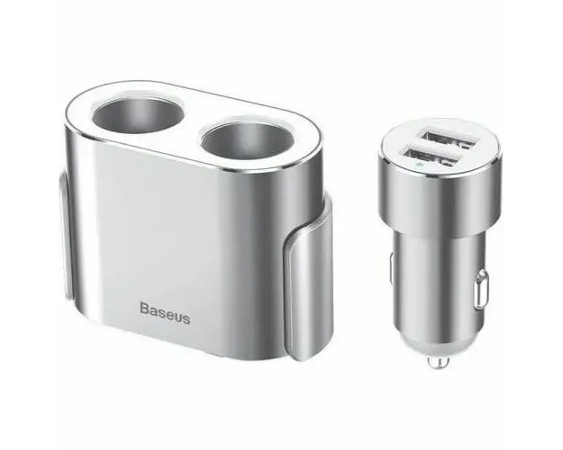 Incarcator auto Baseus High Efficiency, 80W, 2xUSB 3.1A, 2x extensie bricheta, Argintiu