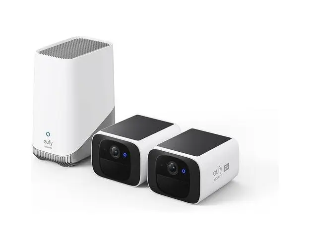 Set 2 Camere de supraveghere eufy SoloCam S220 + HomeBase 3, Wireless, Panou Solar, Rezolutie 2K, 2.4 GHz Wi-Fi, IP67, Alb